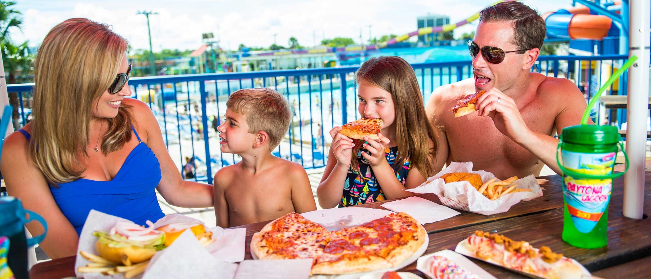 Family eating pizza
